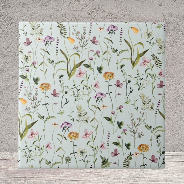 Aquarell-Wildblumengarten-Blumenmuster Fliese (Close up)