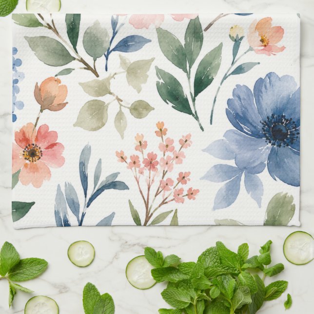 Aquarell-Wildblumenmuster Moderne Botanik Geschirrtuch (Gefaltet)