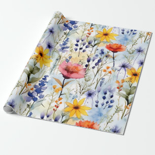 Aquarell-Wildblumenmuster Sonnenuntergangswiese Geschenkpapier