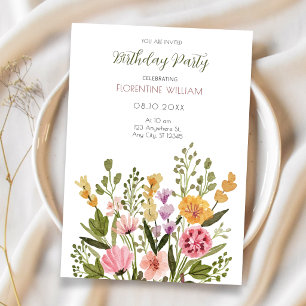 Aquarell-Wildblumenstrauß Geburtstag Einladung