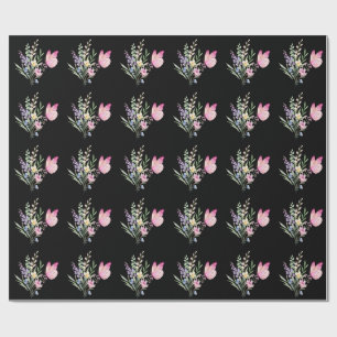 Aquarell-Wildblumenstrauß mit rosa Schmetterling Geschenkpapier