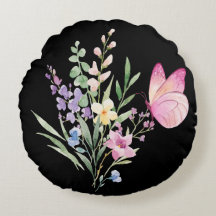 Aquarell-Wildblumenstrauß mit rosa Schmetterling
