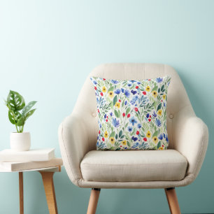Aquarell-Wildblumenwiese Floral Kissen