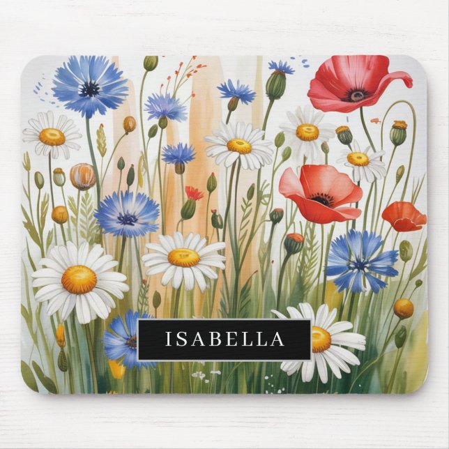 Aquarell-Wildblumenwiese-Mauspad Mousepad (Vorne)