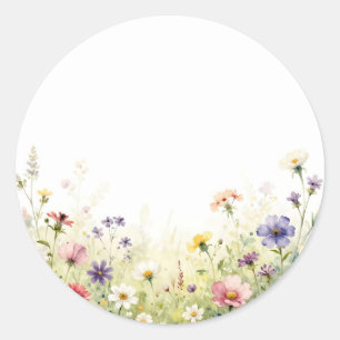Aquarell-Wildblumenwiese-Pastell-Blumenrand Runder Aufkleber
