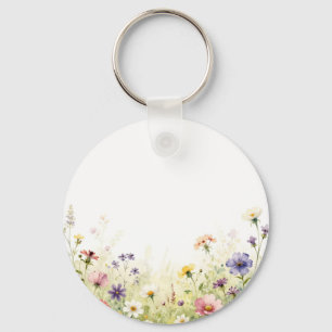 Aquarell-Wildblumenwiese-Pastell-Blumenrand Schlüsselanhänger
