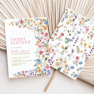 Aquarell-Wildblumenwiese Sweet 16 Einladung