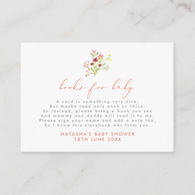 Aquarell Wilde Blume Bücher für Babyfütterung Begleitkarte (Vorderseite)