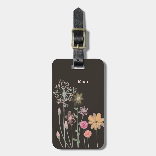 Aquarell Wilde Blume Personalisiert Gepäckanhänger (Vorderseite vertikal)