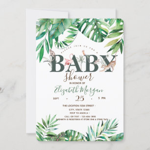 Aquarell Wilde Tiere Palm Blätter Kinderdusche Einladung