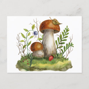 Aquarell Wilde Waldpilze und Beeren Postkarte