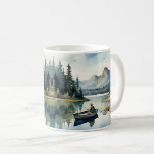 Aquarell Wilderness Fischen See im Meer Kaffeetasse
