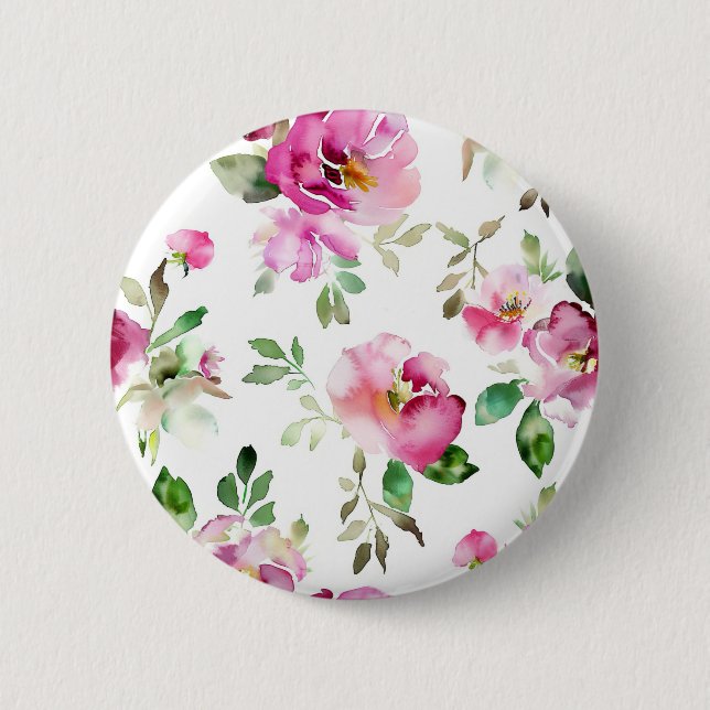 Aquarell-Wildrosenmuster Button (Vorderseite)