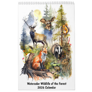Aquarell-Wildtiere des Waldes – 2026 Kalender