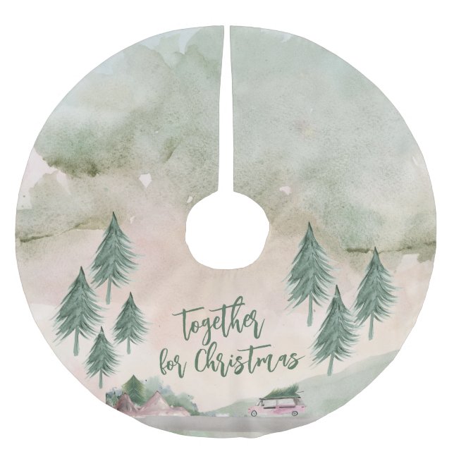 Aquarell Willkommen Weihnachten Polyester Weihnachtsbaumdecke (Vorderseite)