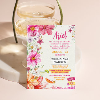 Aquarell-Willkommensgarten-Blumen-Geburtstag Einladung
