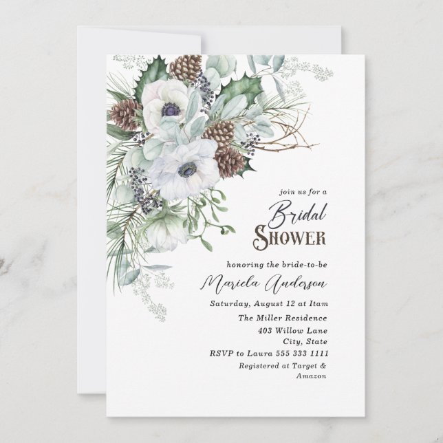 Aquarell Winter Anemones Blume Bridal Showe Einladung (Vorderseite)