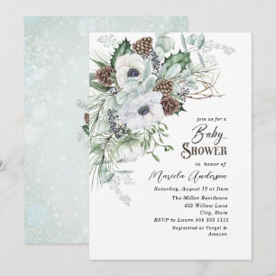 Aquarell Winter Anemones Blume Kinderdusche Einladung