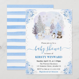 Aquarell Winter Arctic Animals Babydusche Einladung