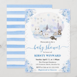 Aquarell Winter Arctic Animals Babydusche Einladung
