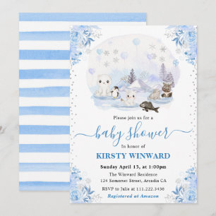 Aquarell Winter Arctic Animals Babydusche Einladung
