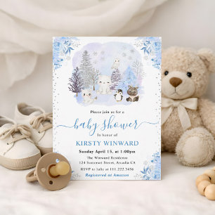 Aquarell Winter Arktische Tiere Babyparty Einladung