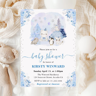 Aquarell Winter Arktische Tiere Babyparty Einladung