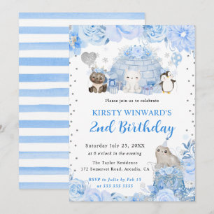 Aquarell Winter Arktische Tiere Kinder Geburtstag Einladung