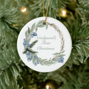 Aquarell-Winter-Beeren-Kranz Keramik Ornament