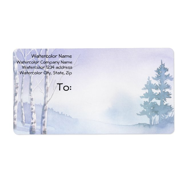 Aquarell Winter Birch Pine Tree Adresse (Vorne)