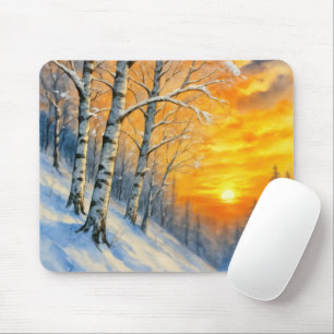 Aquarell-Winter-Birkenbäume Mousepad