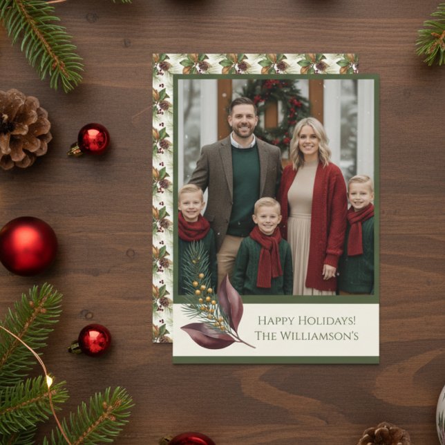 Aquarell-Winter-Botanikmuster Feiertagskarte (Photo Holiday card)