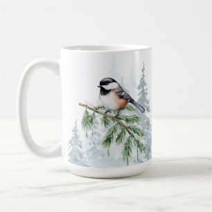 Aquarell-Winter-Fichtenbaum-Meise  Kaffeetasse