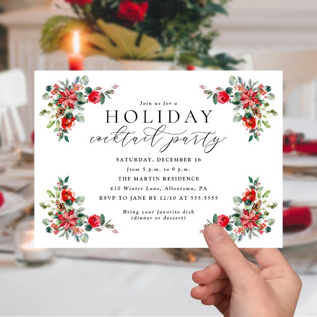 Aquarell Winter Floral Holiday Cocktail Party Einladung (Von Creator hochgeladen)