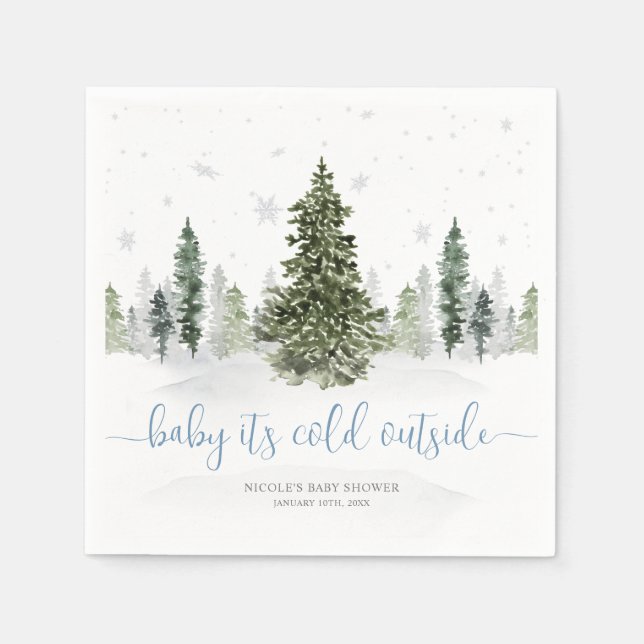 Aquarell Winter Forest Blue Baby Dusche Serviette (Vorderseite)