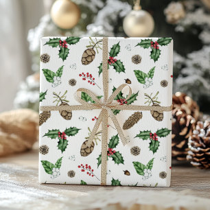 Aquarell Winter Grün und Berries Weihnachten Geschenkpapier