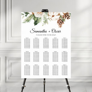 Aquarell Winter Grüne Kiefer & Weiße Blumen Poster