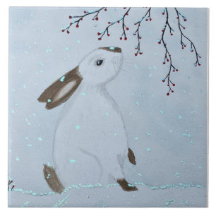 Aquarell-Winter-Hasen-Kaninchen Fliese