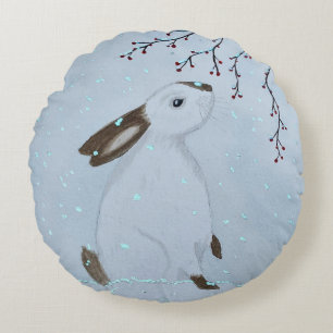 Aquarell-Winter-Hasen-Kaninchen Rundes Kissen