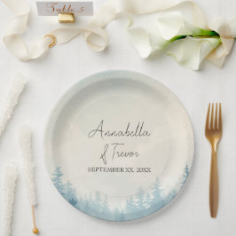 Aquarell-Winter-Kiefernwald-Individueller Name Pappteller