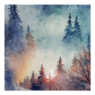 Aquarell-Winter-Kunst-Wandposter Poster