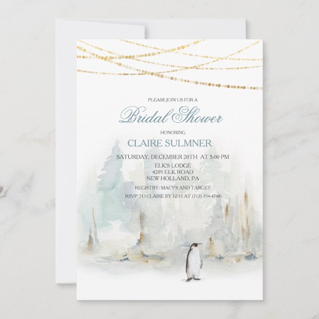 Aquarell Winter Pinguin Bridal Dusche Einladung (Vorderseite)
