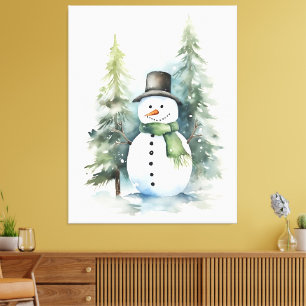Aquarell-Winter-Schneemann Leinwanddruck