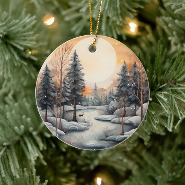 Aquarell Winter-Szene hinzufügen Keramik Ornament (Baum)