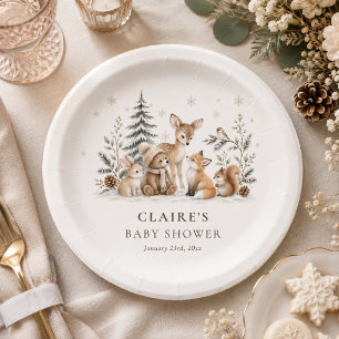 Aquarell-Winter-Waldtiere-Baby-Party Pappteller