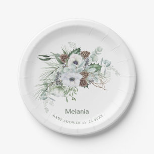 Aquarell-Winteranemonen-Blumen-Baby-Party Pappteller