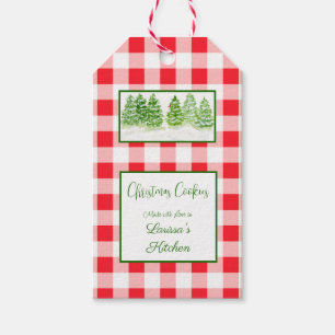 Aquarell-Winterbaum Rotkariert COOKIES mit Liebe Geschenkanhänger