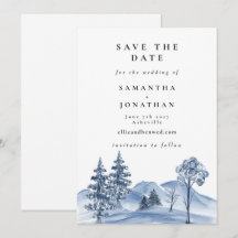 Aquarell-Winterbaum- und Berglandschaft-Hochzeit