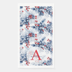 Aquarell-Winterbeeren monogrammiertes Weihnachten Serviette