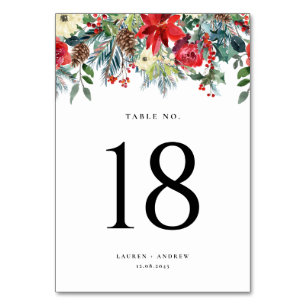 Aquarell-Winterblüten-Girlande Botanische Hochzeit Tischnummer